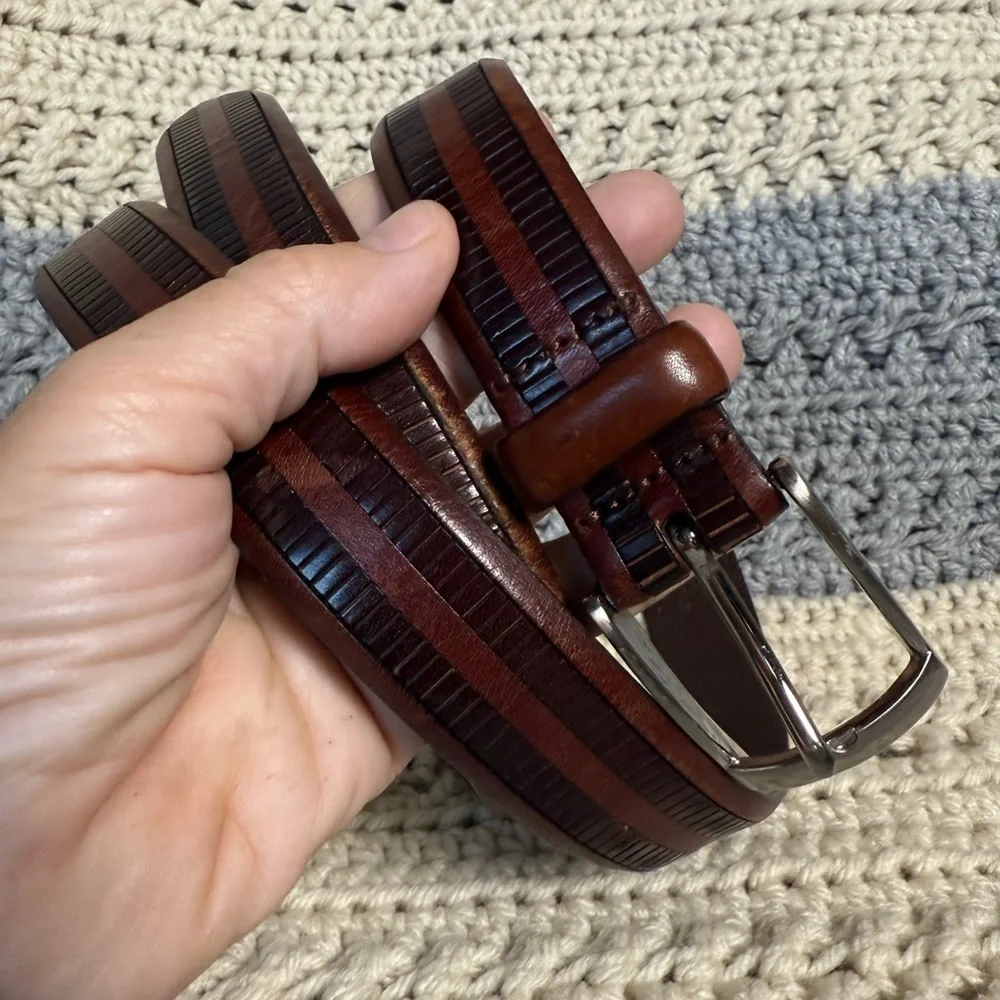 Two Tone Leather in Leather Mezlan Textured  Mens Belt 41